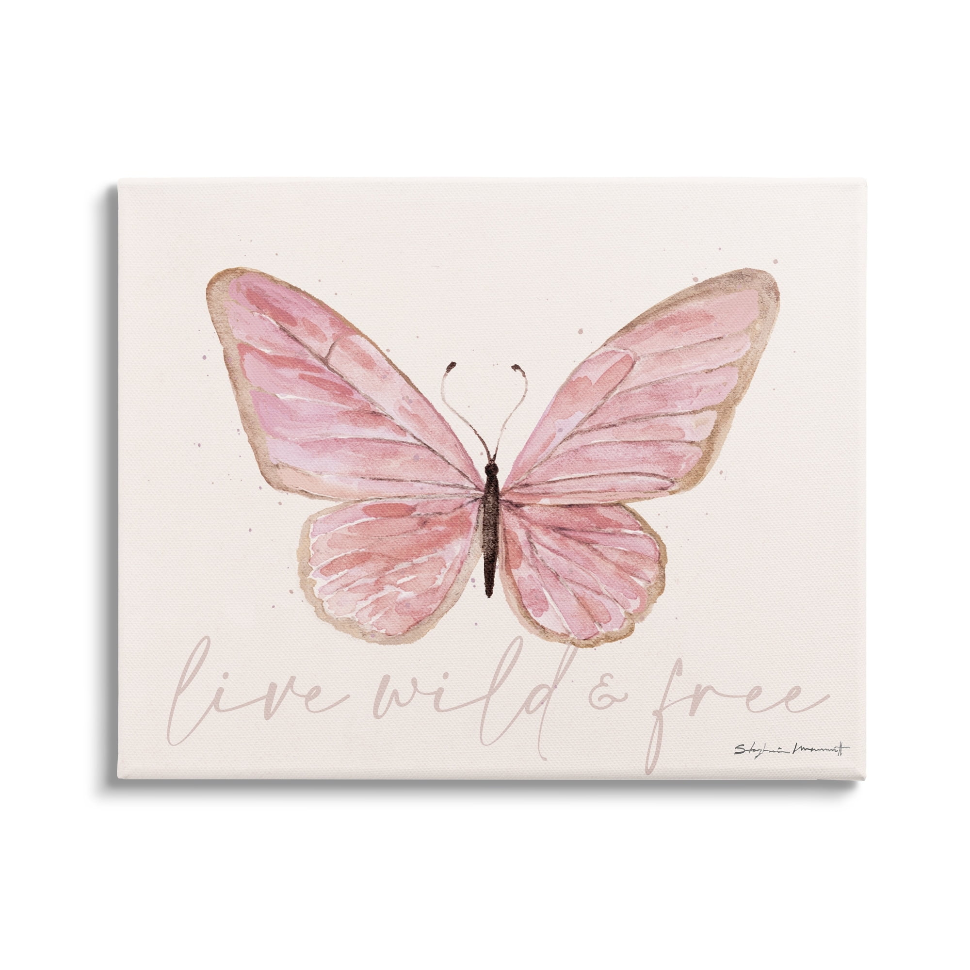 Live Wild & Free Pink Butterfly Canvas Wall Art for Kids