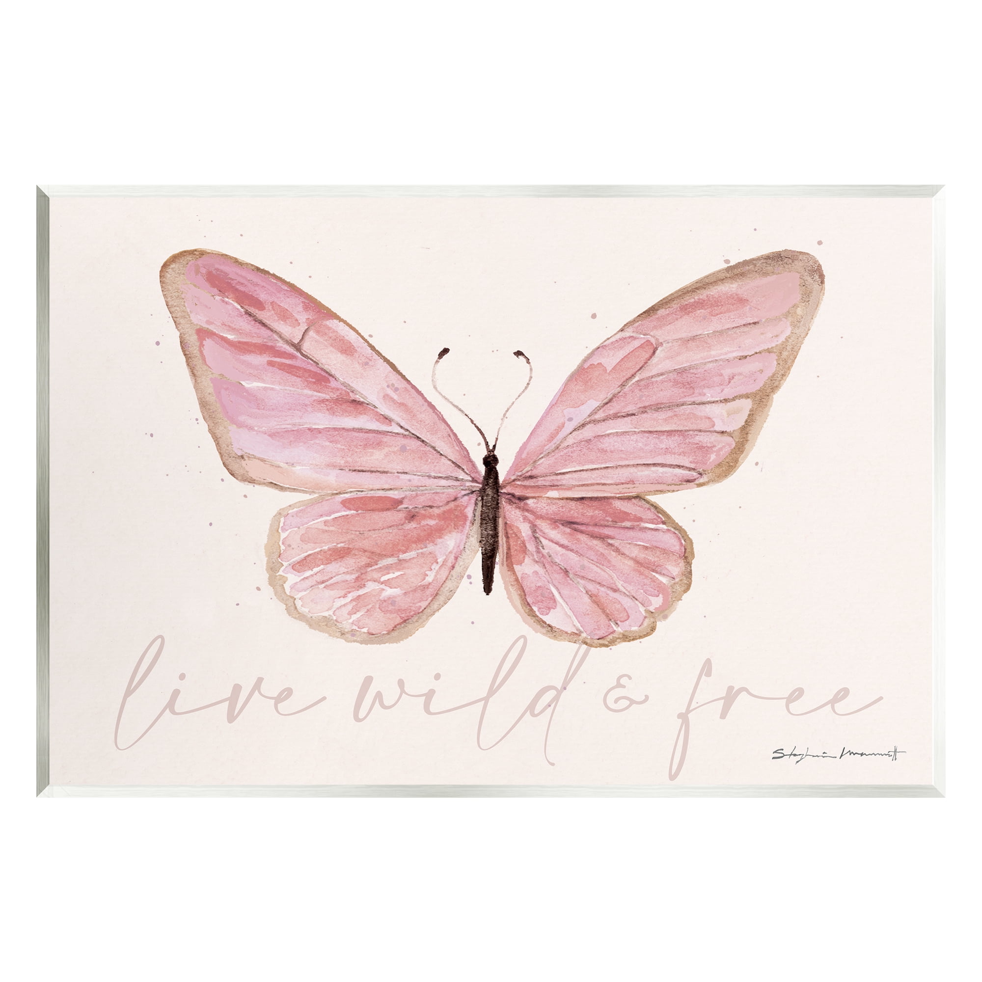Stupell Live Wild & Free Pink Butterfly Animals & Insects Painting Wall Plaque Unframed Art Print Wall Art