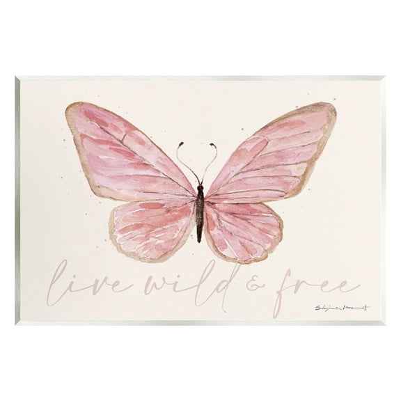 Stupell Live Wild & Free Pink Butterfly Animals & Insects Painting Wall Plaque Unframed Art Print Wall Art