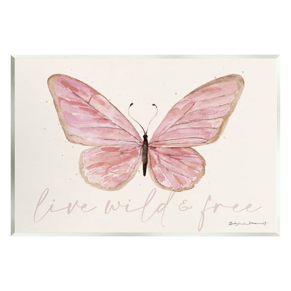 Stupell Live Wild & Free Pink Butterfly Animals & Insects Painting Wall Plaque Unframed Art Print Wall Art