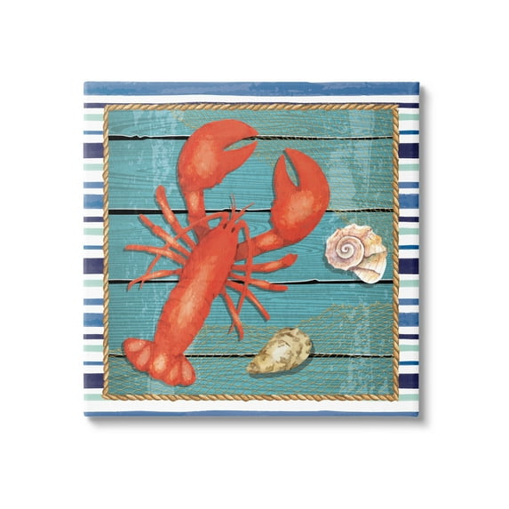Stupell Lobster & Shells Coastal Stripes Landscape Painting Gallery Wrapped Canvas Print Wall Art