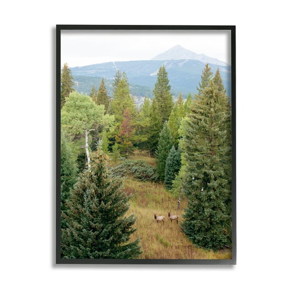 Stupell Lone Peak Mountain Deer Wildlife Landscape Photography Black Framed Art Print Wall Art