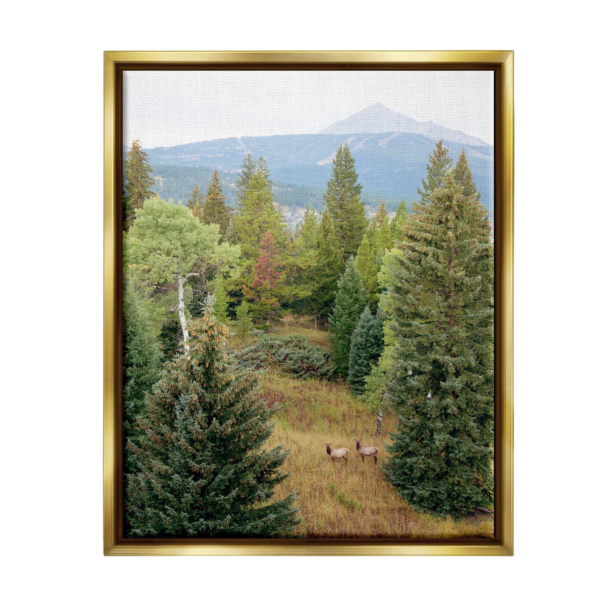 Stupell Lone Peak Mountain Deer Wildlife Landscape Photography Gold Floater Framed Art Print Wall Art