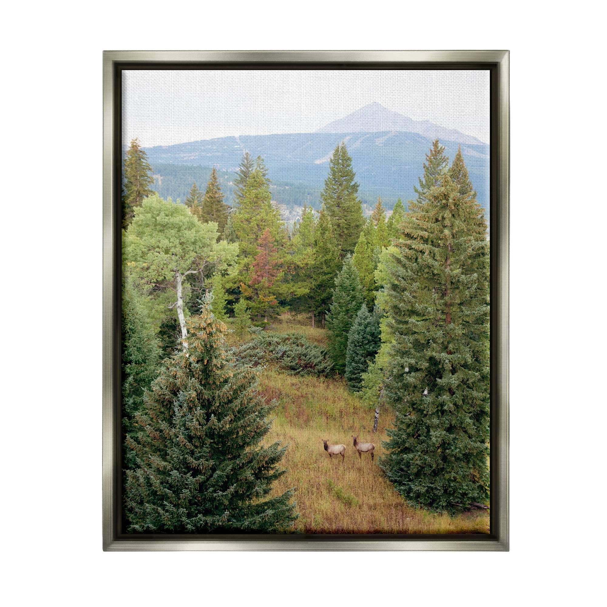 Stupell Lone Peak Mountain Deer Wildlife Landscape Photography Gray Floater Framed Art Print Wall Art