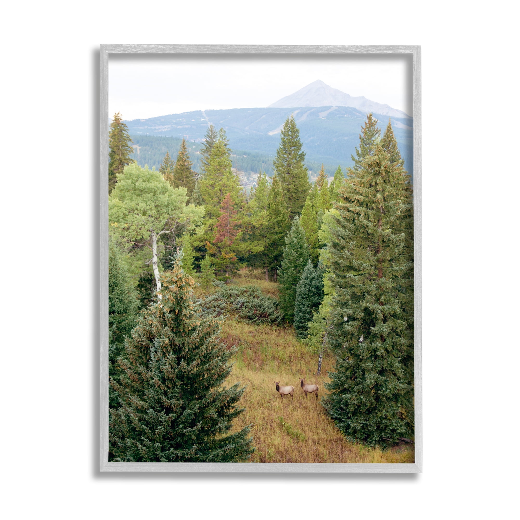 Stupell Lone Peak Mountain Deer Wildlife Landscape Photography Gray Framed Art Print Wall Art