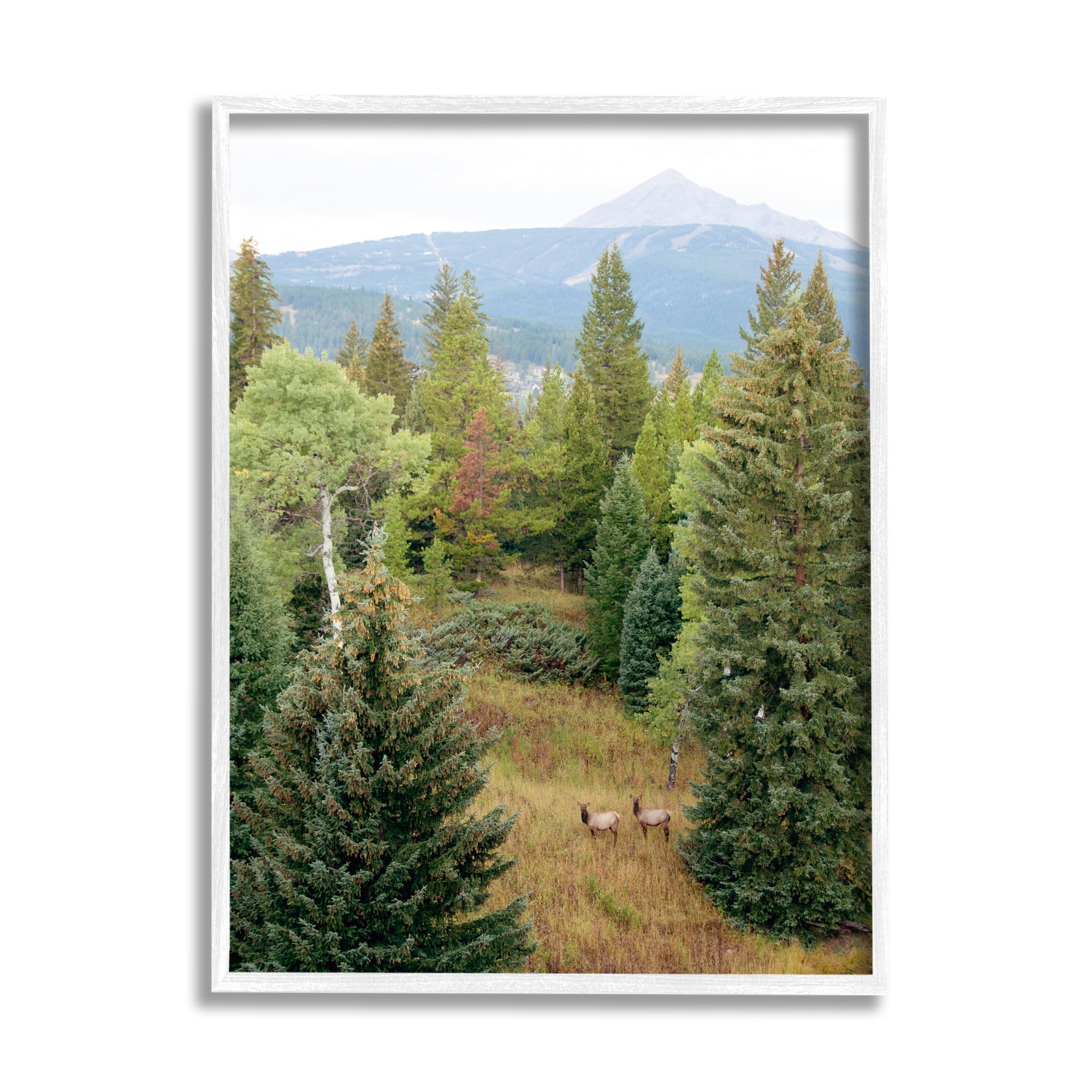 Stupell Lone Peak Mountain Deer Wildlife Landscape Photography White Framed Art Print Wall Art