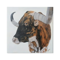 Stupell Longhorn Cattle Farmhouse Portrait Animals & Insects Painting Gallery Wrapped Canvas Print Wall Art