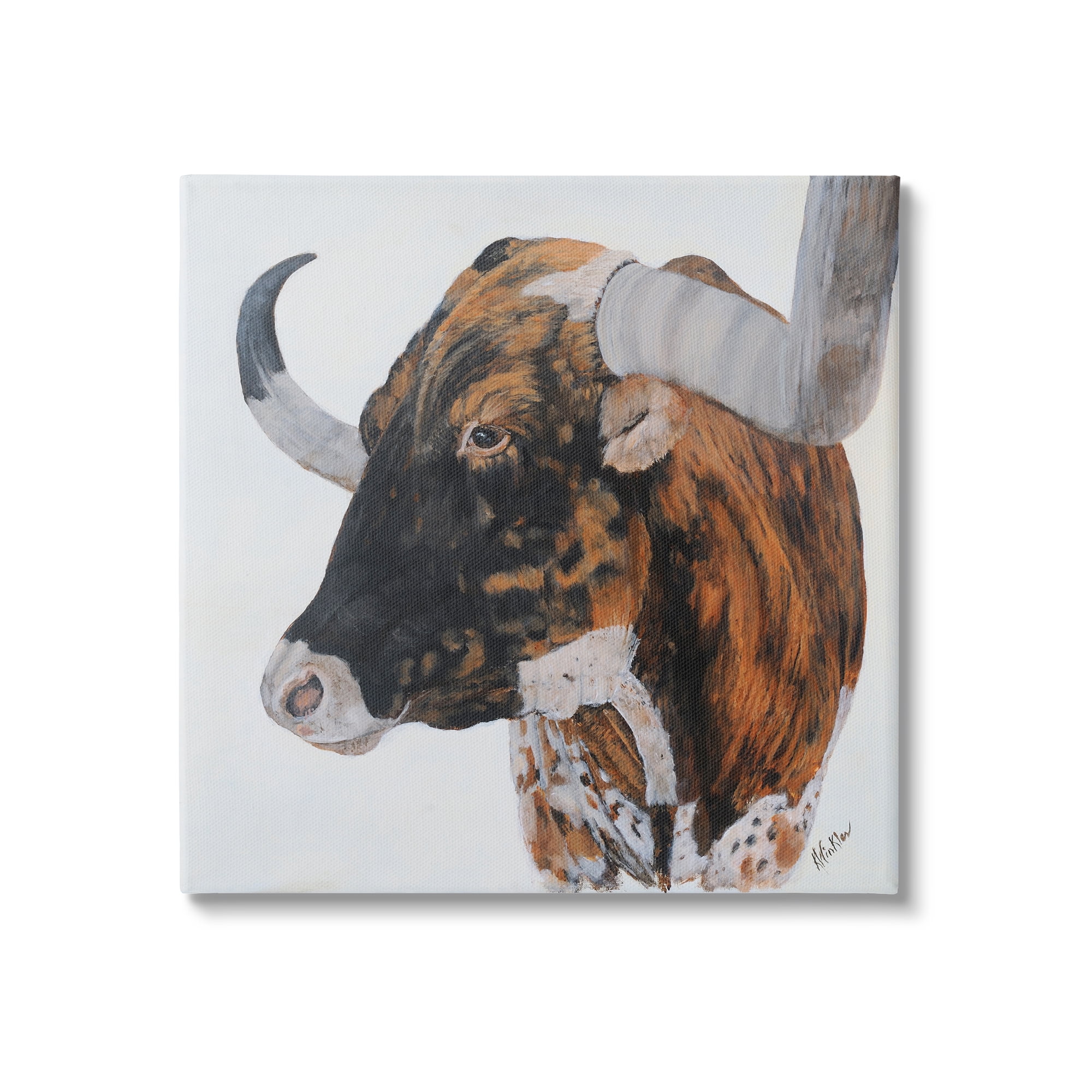 Stupell Longhorn Cattle Farmhouse Portrait Animals & Insects Painting Gallery Wrapped Canvas Print Wall Art