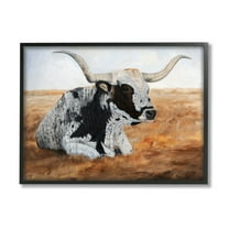 Stupell Longhorn Cattle Prairie Portrait Animals & Insects Painting Black Framed Art Print Wall Art