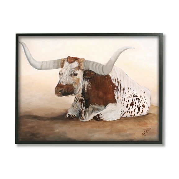 Stupell Longhorn Cattle Resting Painting Animals & Insects Painting Black Framed Art Print Wall Art