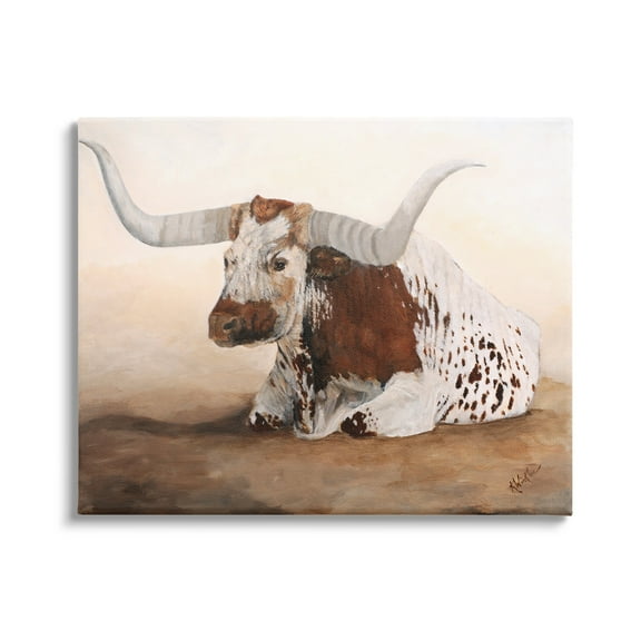 Stupell Longhorn Cattle Resting Painting Animals & Insects Painting Gallery Wrapped Canvas Print Wall Art
