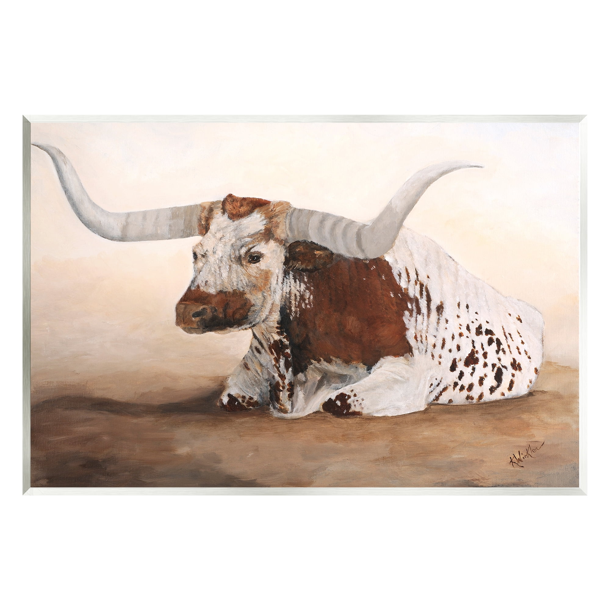 Stupell Longhorn Cattle Resting Painting Animals & Insects Painting Wall Plaque Unframed Art Print Wall Art