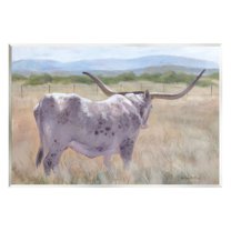 Stupell Longhorn Vast Rural Grassland Farm Animals & Insects Painting Wall Plaque Unframed Art Print Wall Art