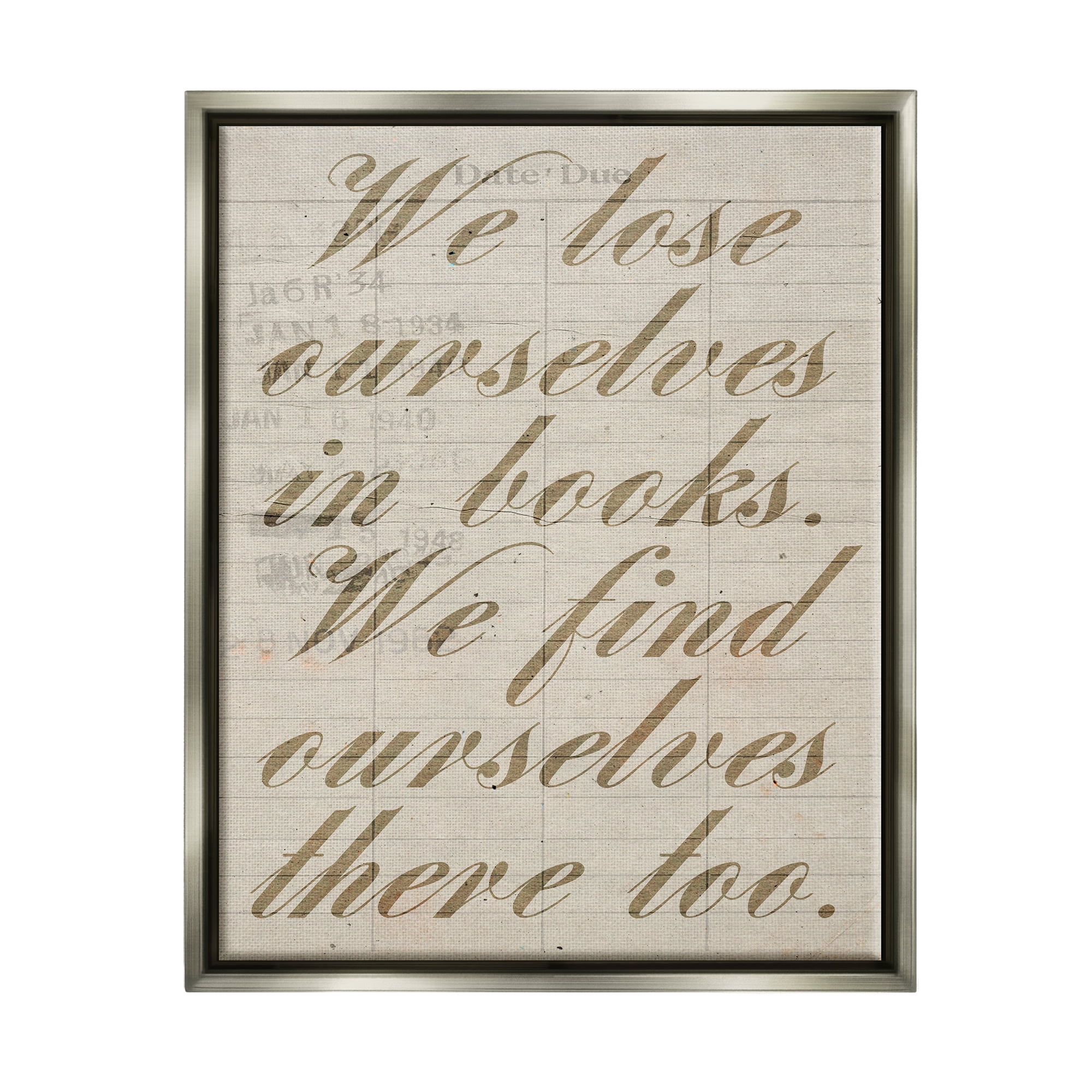 Stupell Lose & Find Ourselves In Books Phrase Inspirational Painting Gray Floater Framed Art Print Wall Art