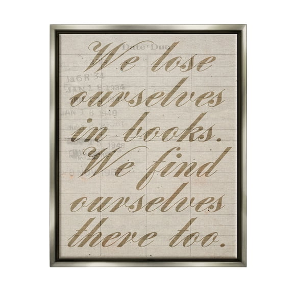 Stupell Lose & Find Ourselves In Books Phrase Inspirational Painting Gray Floater Framed Art Print Wall Art