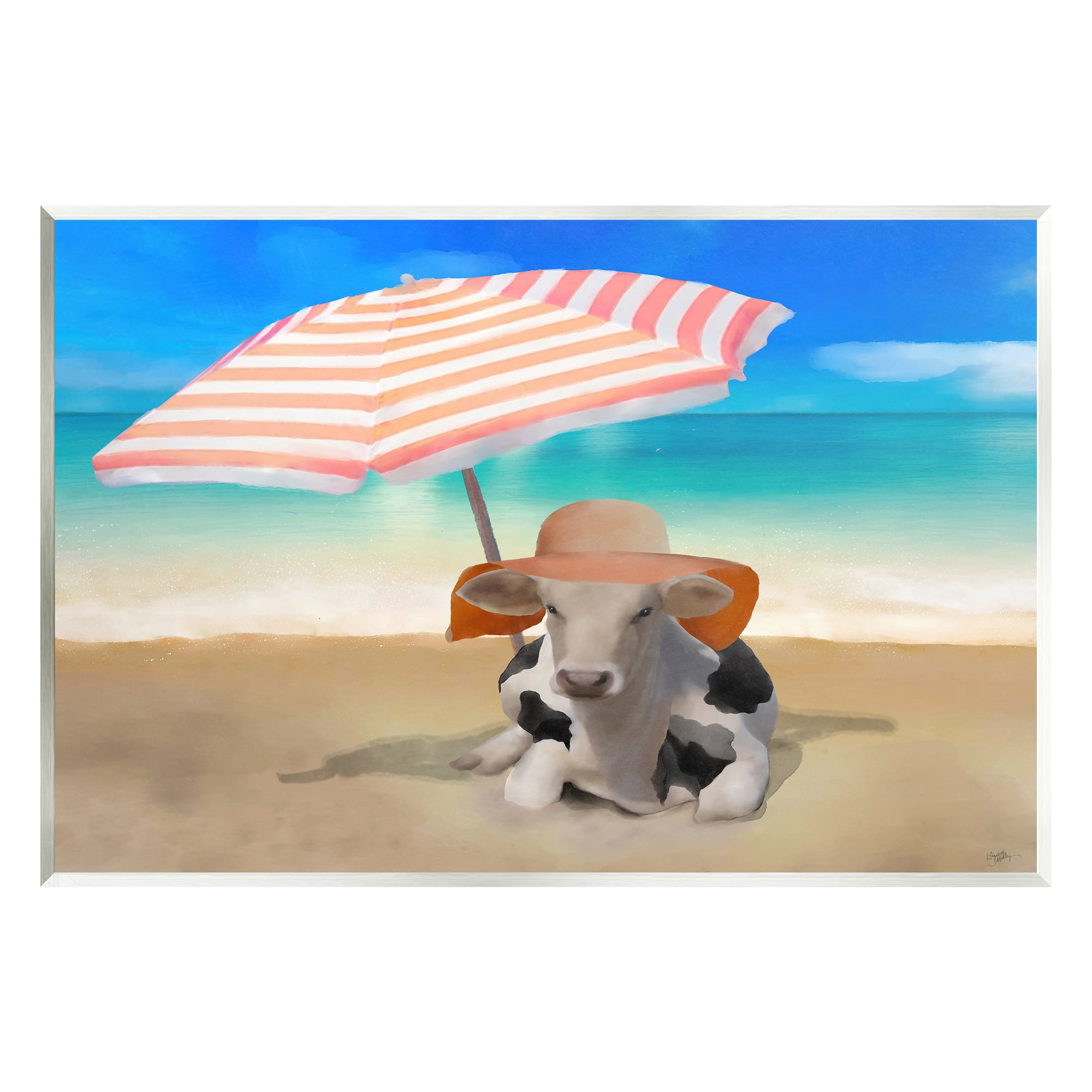 Stupell Lounging Cow Summer Beach Shore Animals & Insects Painting Wall