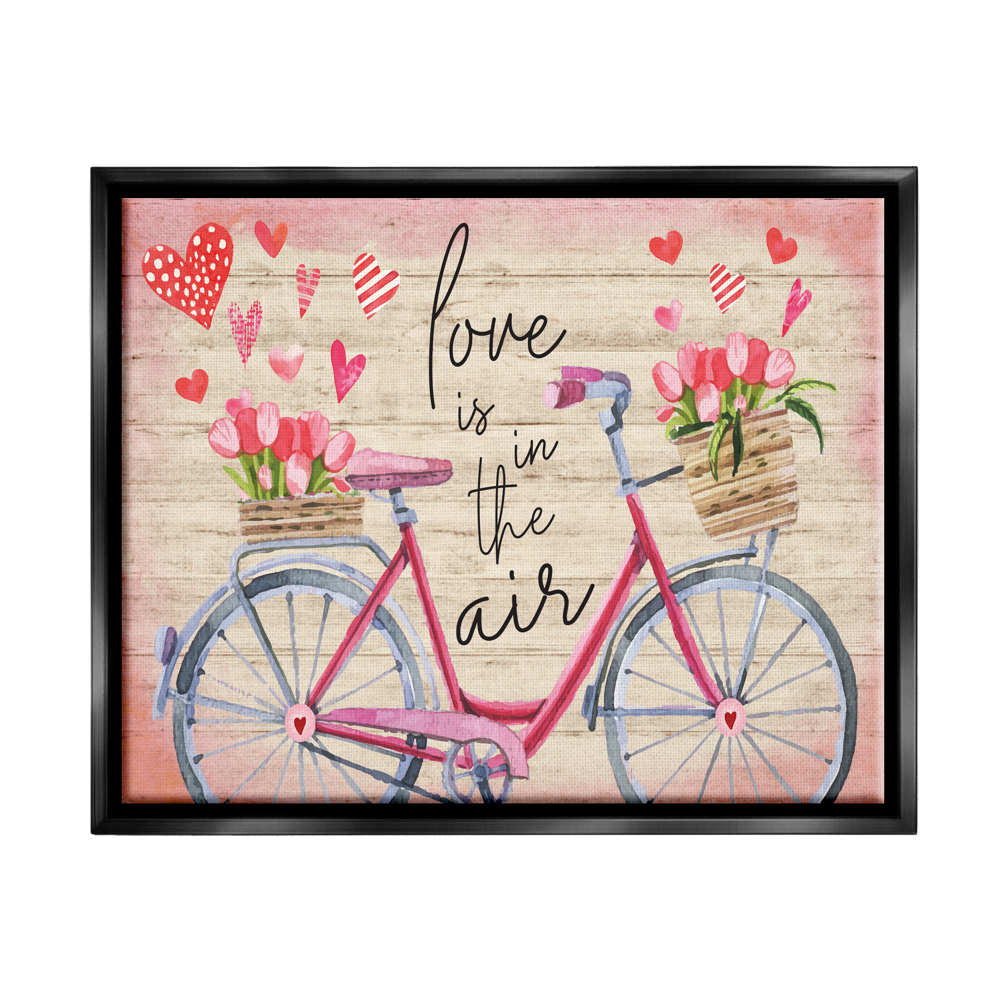 Stupell Love In The Air Tulip Bike Basket Holiday Painting Black Floater Framed Art Print Wall Art