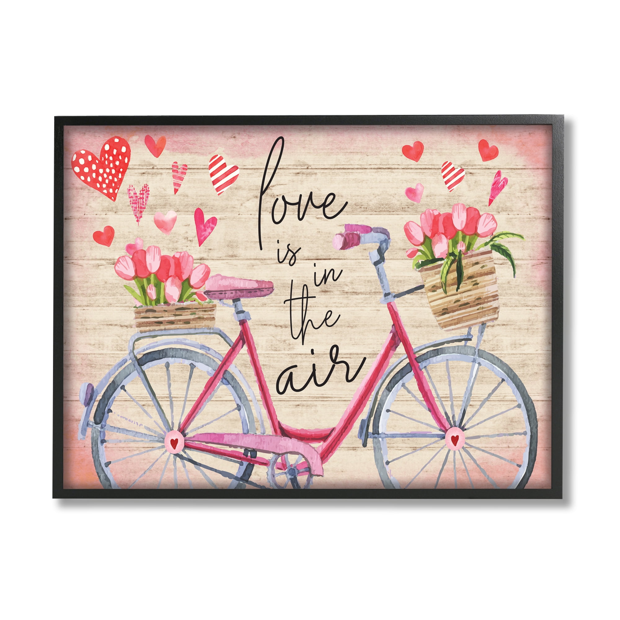 Stupell Love In The Air Tulip Bike Basket Holiday Painting Black Framed Art Print Wall Art