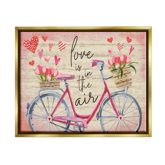 Stupell Love In The Air Tulip Bike Basket Holiday Painting Gold Floater Framed Art Print Wall Art