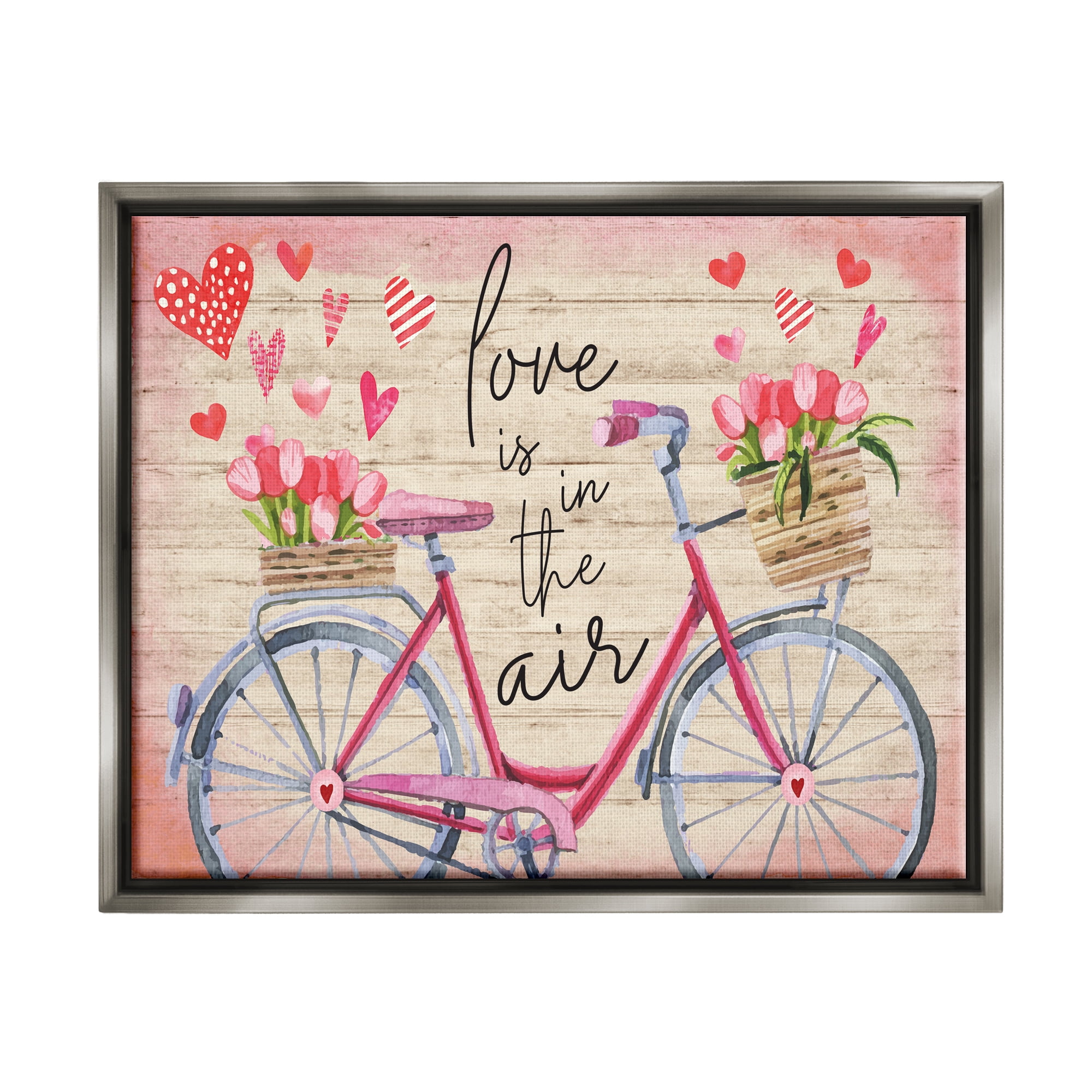 Stupell Love In The Air Tulip Bike Basket Holiday Painting Gray Floater Framed Art Print Wall Art