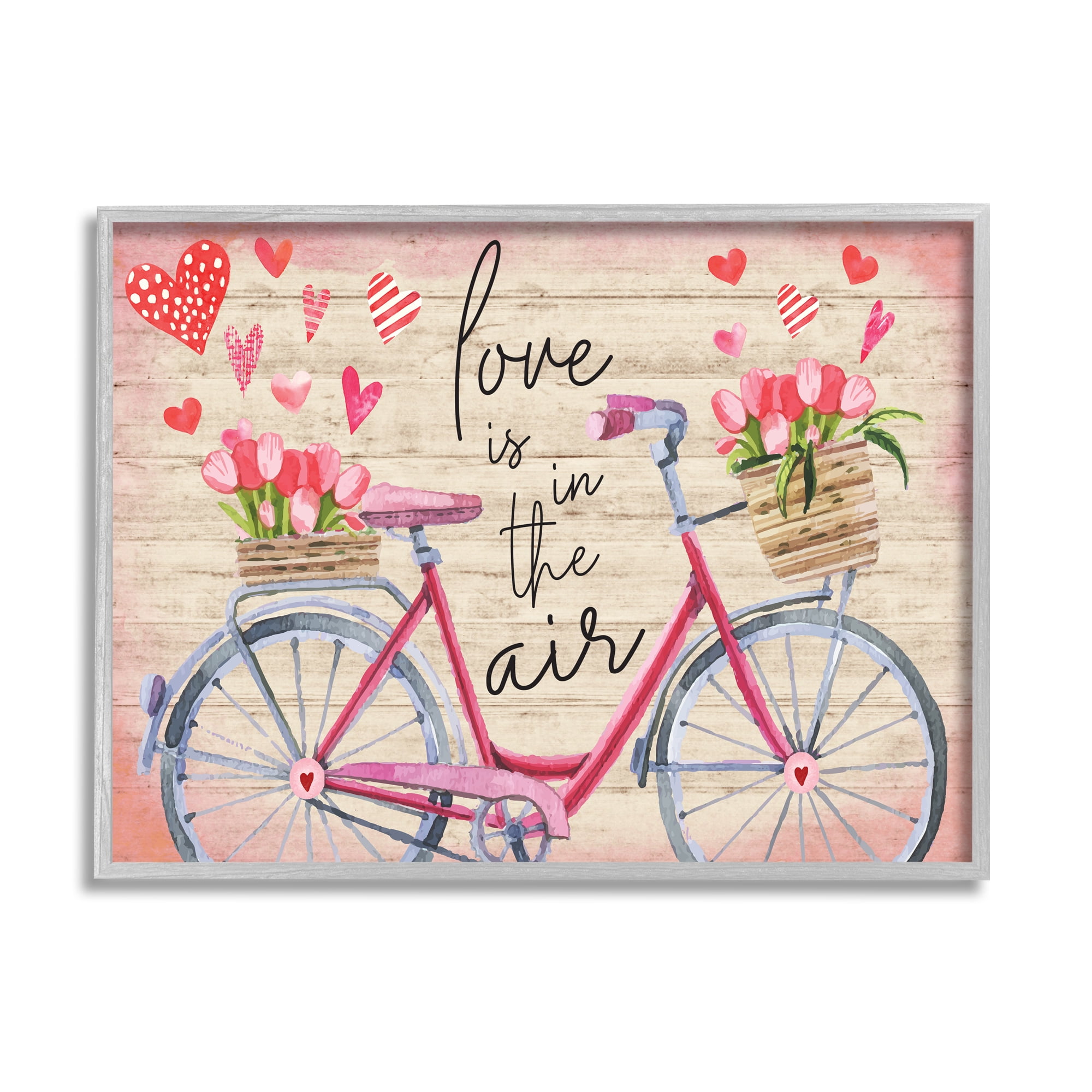 Stupell Love In The Air Tulip Bike Basket Holiday Painting Gray Framed Art Print Wall Art