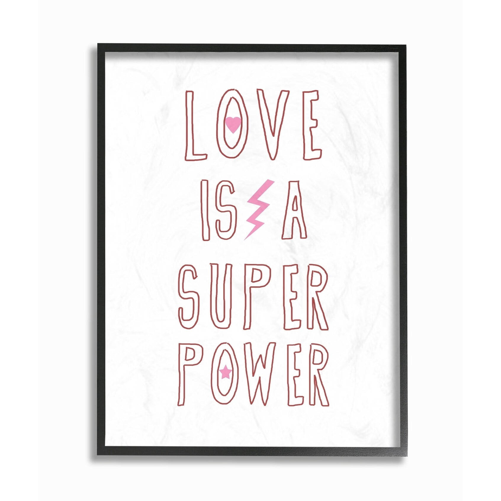 The Kids Room by Stupell Love Is a Superpower Pink Lightning Star Heart Oversized Framed Giclee Texturized Art, 16 x 1.5 x 20