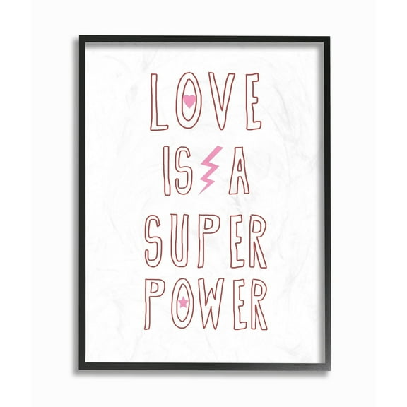 Stupell Love Is a Superpower Pink Lightning Star Heart Framed Giclee Art 16 x 20