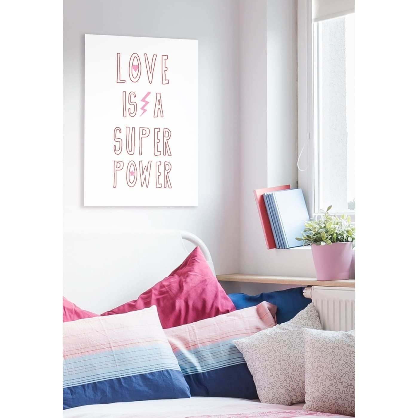 Stupell Love Is a Superpower Pink Lightning Star Heart Stretched Canvas Art 24 x 30