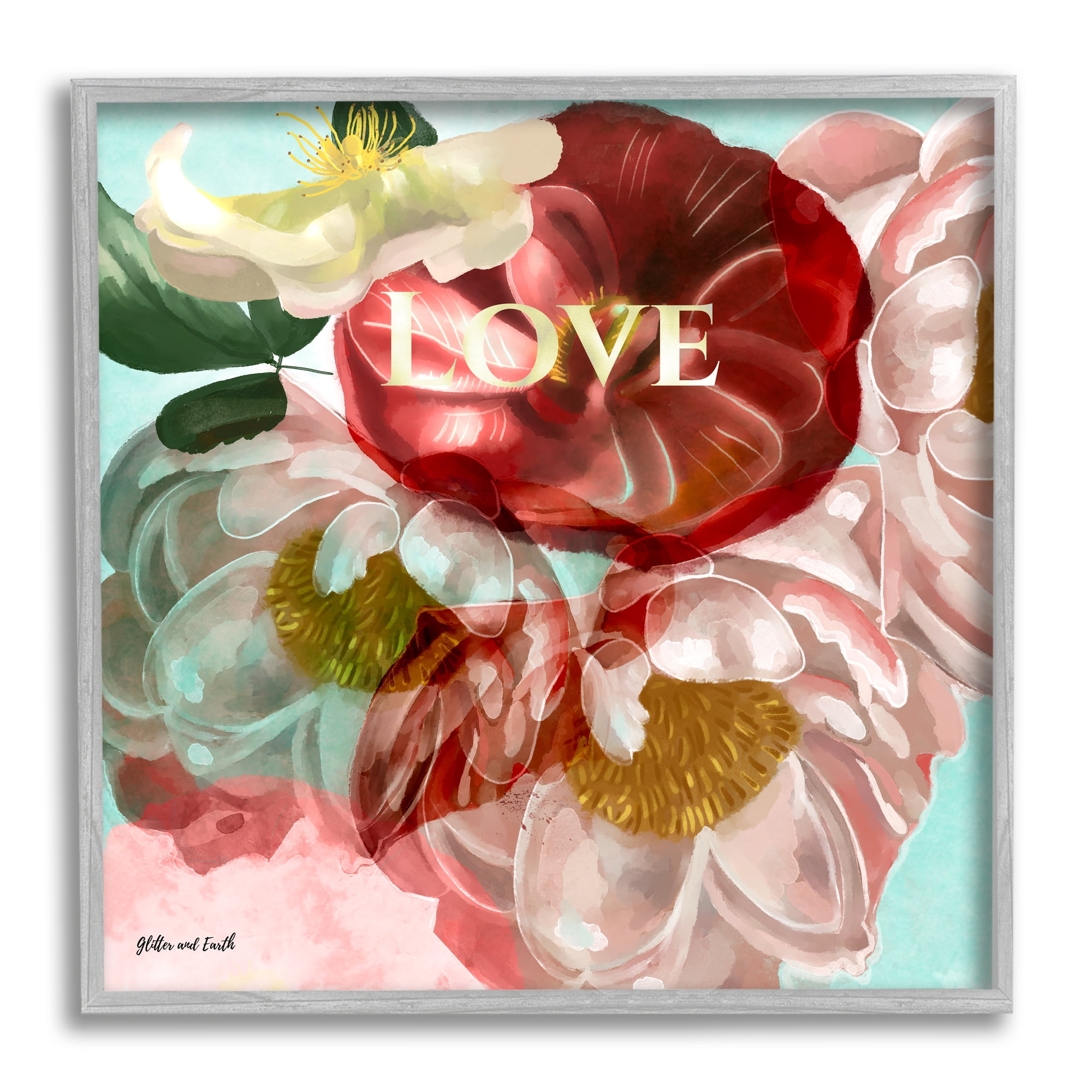 Stupell Love Romantic Blooming Peonies Botanical & Floral Painting Gray Framed Art Print Wall Art