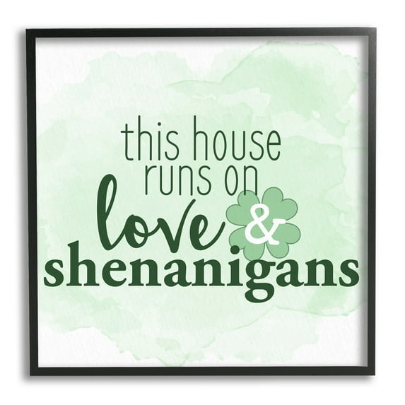 Stupell Love & Shenanigans Family Shamrock Phrase Holiday Painting Black Framed Art Print Wall Art