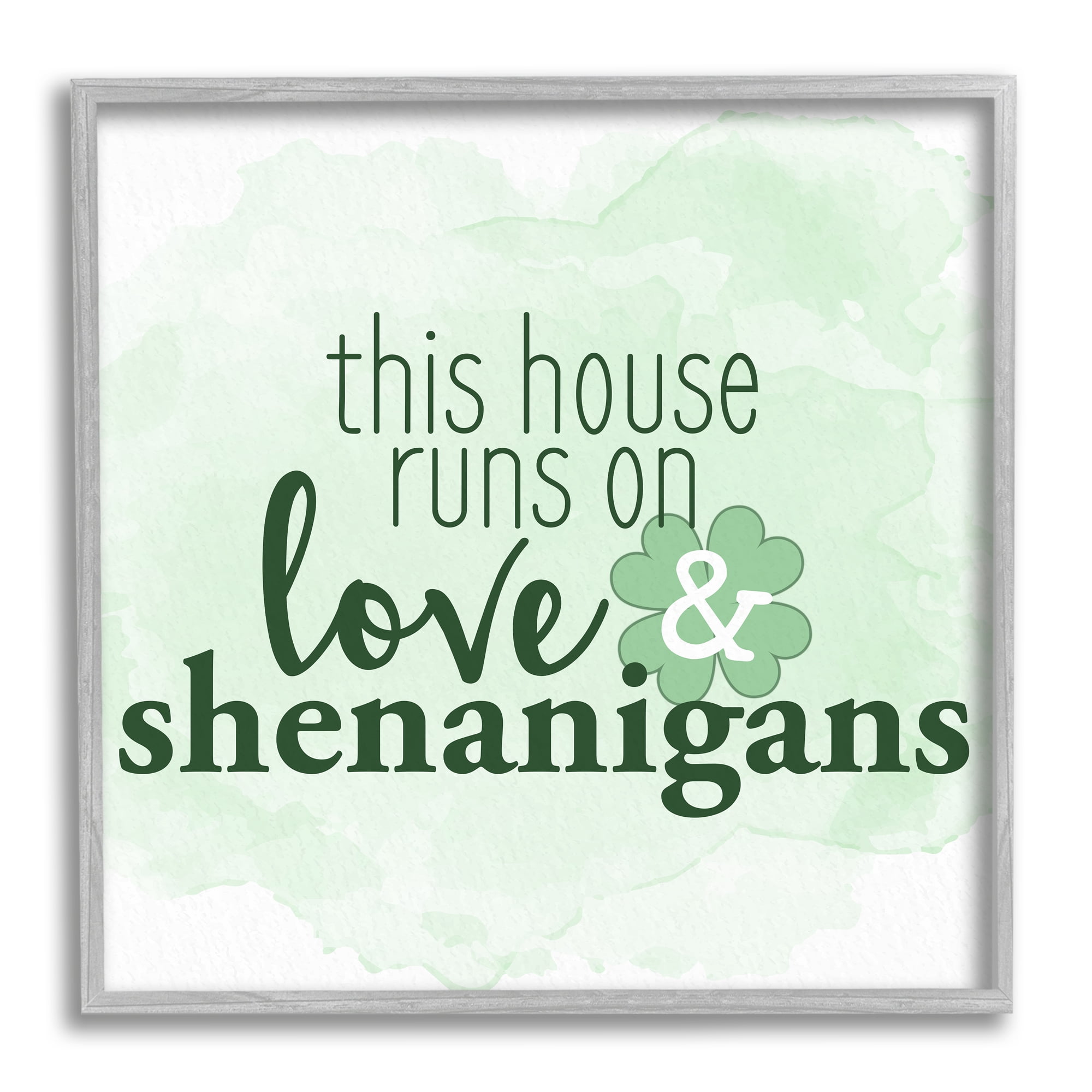 Stupell Love & Shenanigans Family Shamrock Phrase Holiday Painting Gray Framed Art Print Wall Art