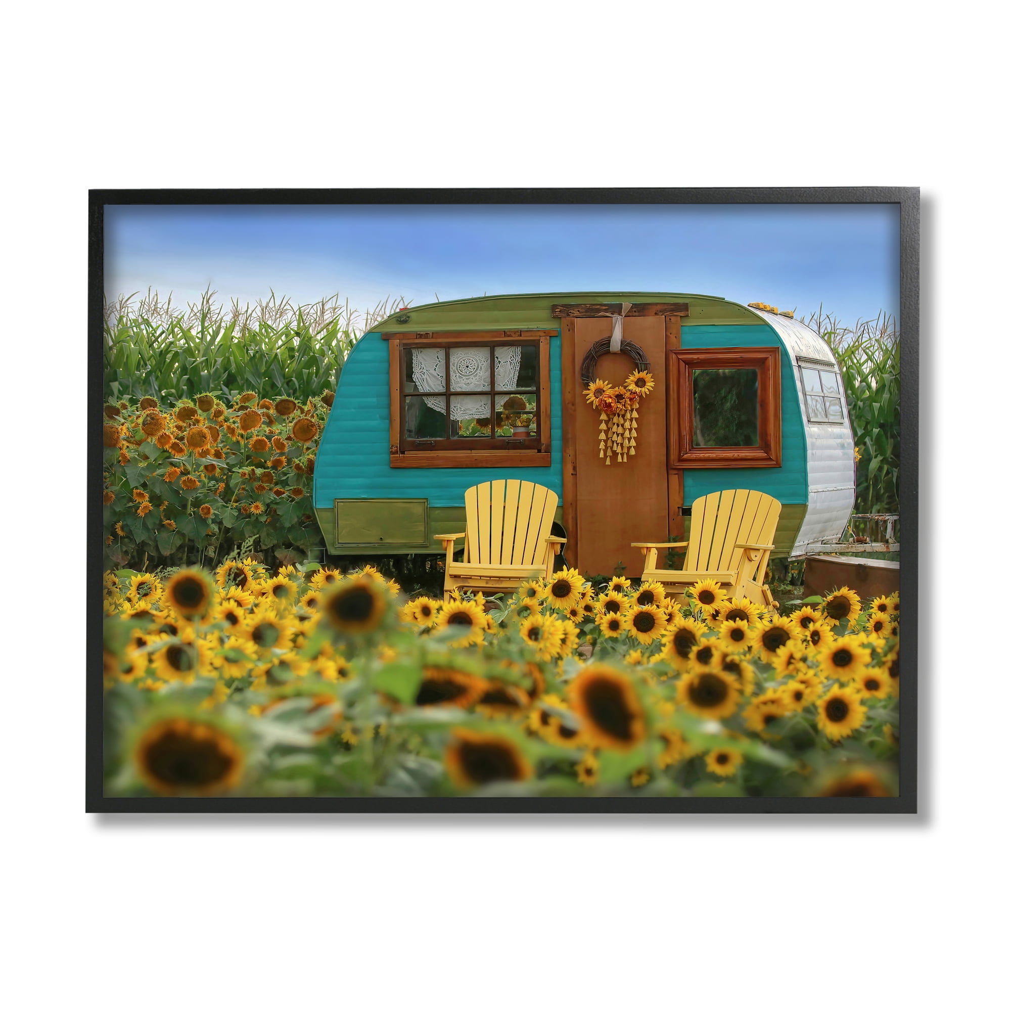 Stupell Lovely Sunflower Field Camper Botanical & Floral Photography Black Framed Art Print Wall Art