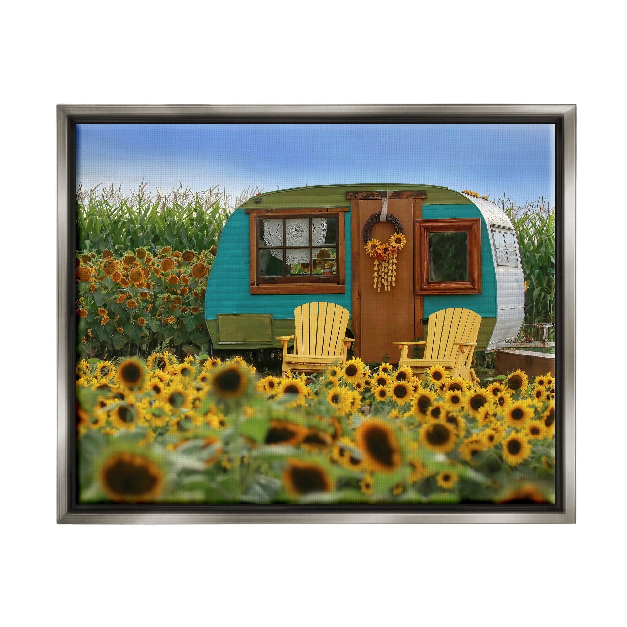 Stupell Lovely Sunflower Field Camper Botanical & Floral Photography Gray Floater Framed Art Print Wall Art