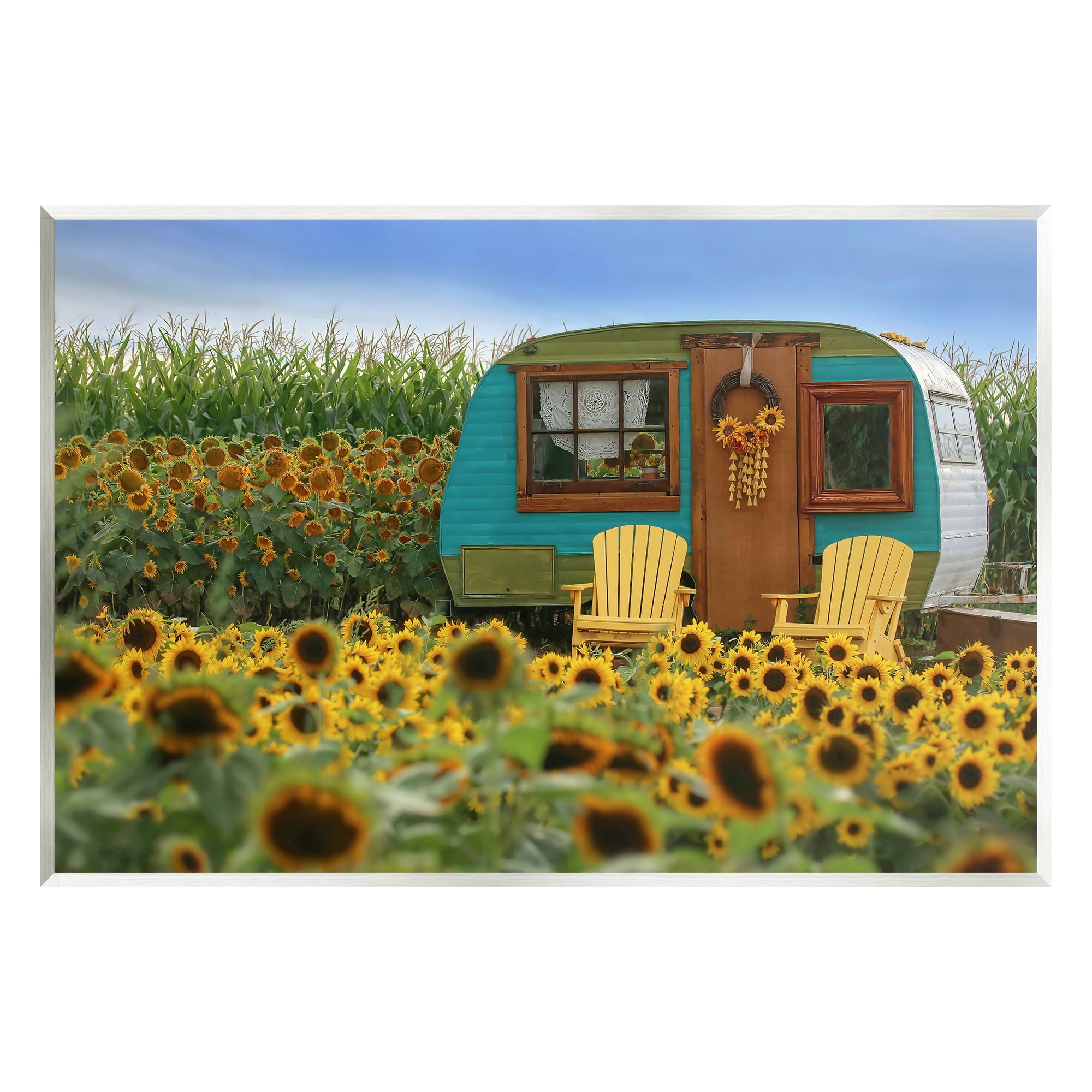 Stupell Lovely Sunflower Field Camper Botanical & Floral Photography Wall Plaque Unframed Art Print Wall Art