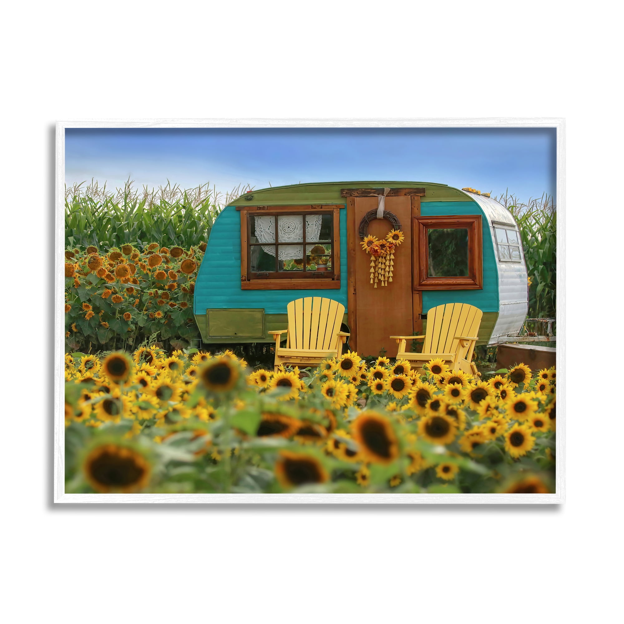 Stupell Lovely Sunflower Field Camper Botanical & Floral Photography White Framed Art Print Wall Art