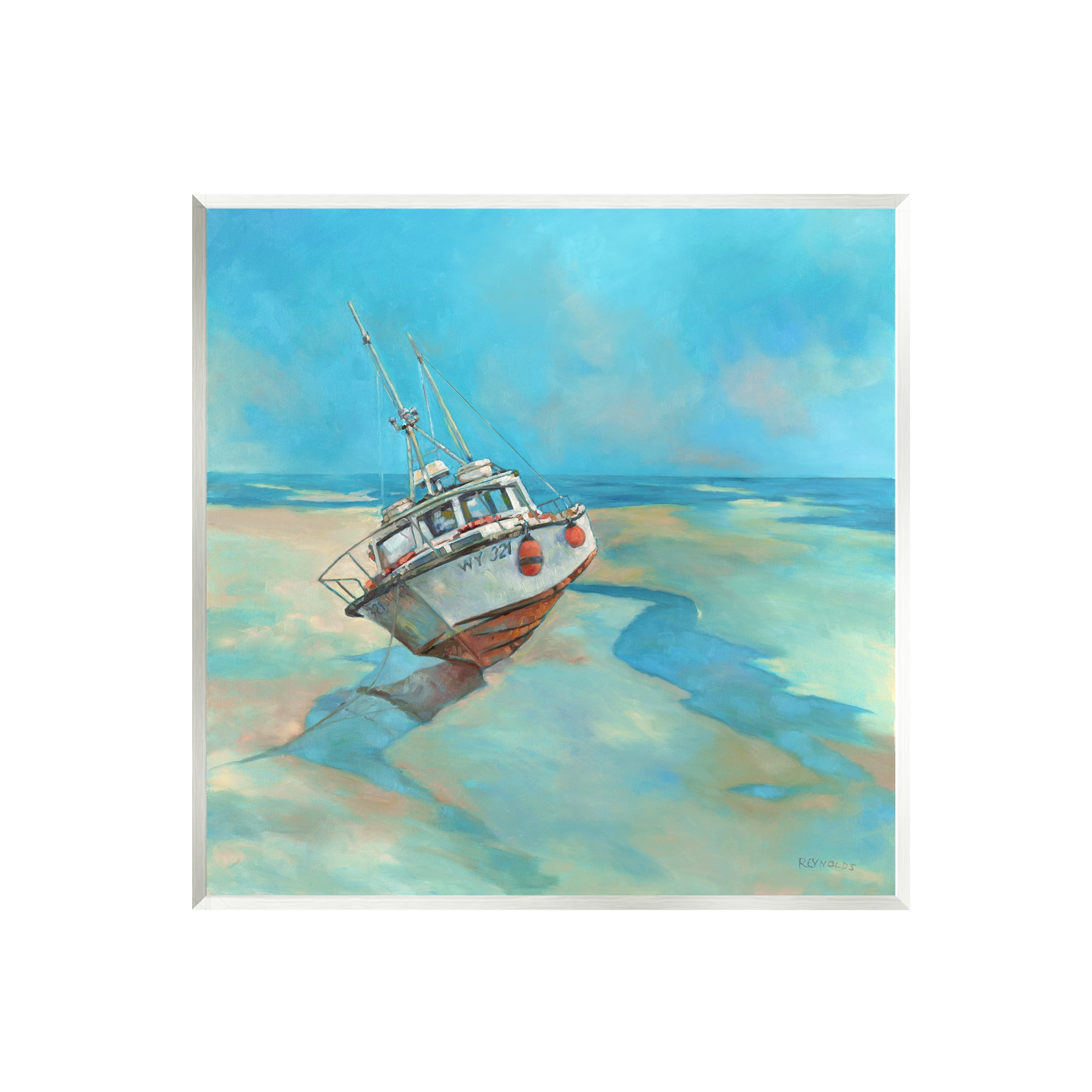 Stupell Low Tide Boat Beach Shore Landscape Painting Wall Plaque Unframed Art Print Wall Art
