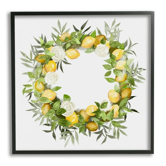 Stupell Lush Lemons Botanical Wreath Botanical & Floral Painting Black Framed Art Print Wall Art