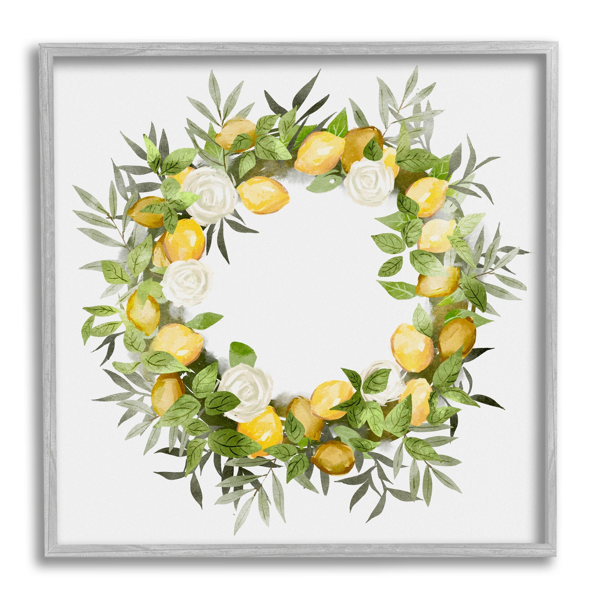 Stupell Lush Lemons Botanical Wreath Botanical & Floral Painting Gray Framed Art Print Wall Art