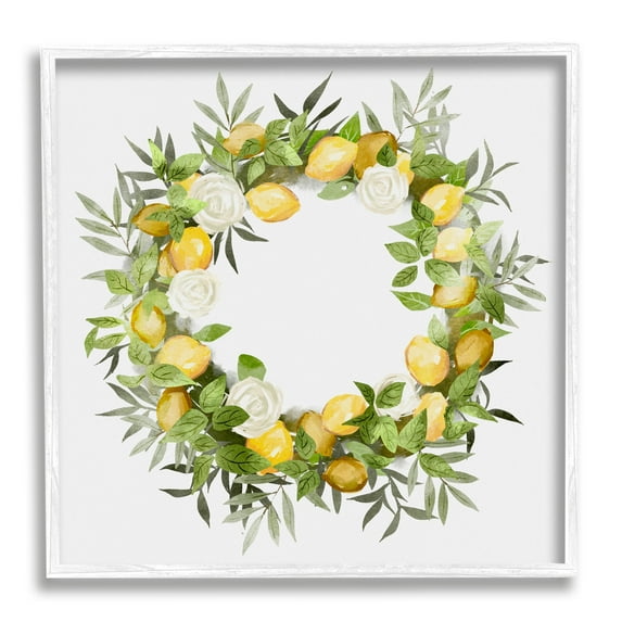 Stupell Lush Lemons Botanical Wreath Botanical & Floral Painting White Framed Art Print Wall Art