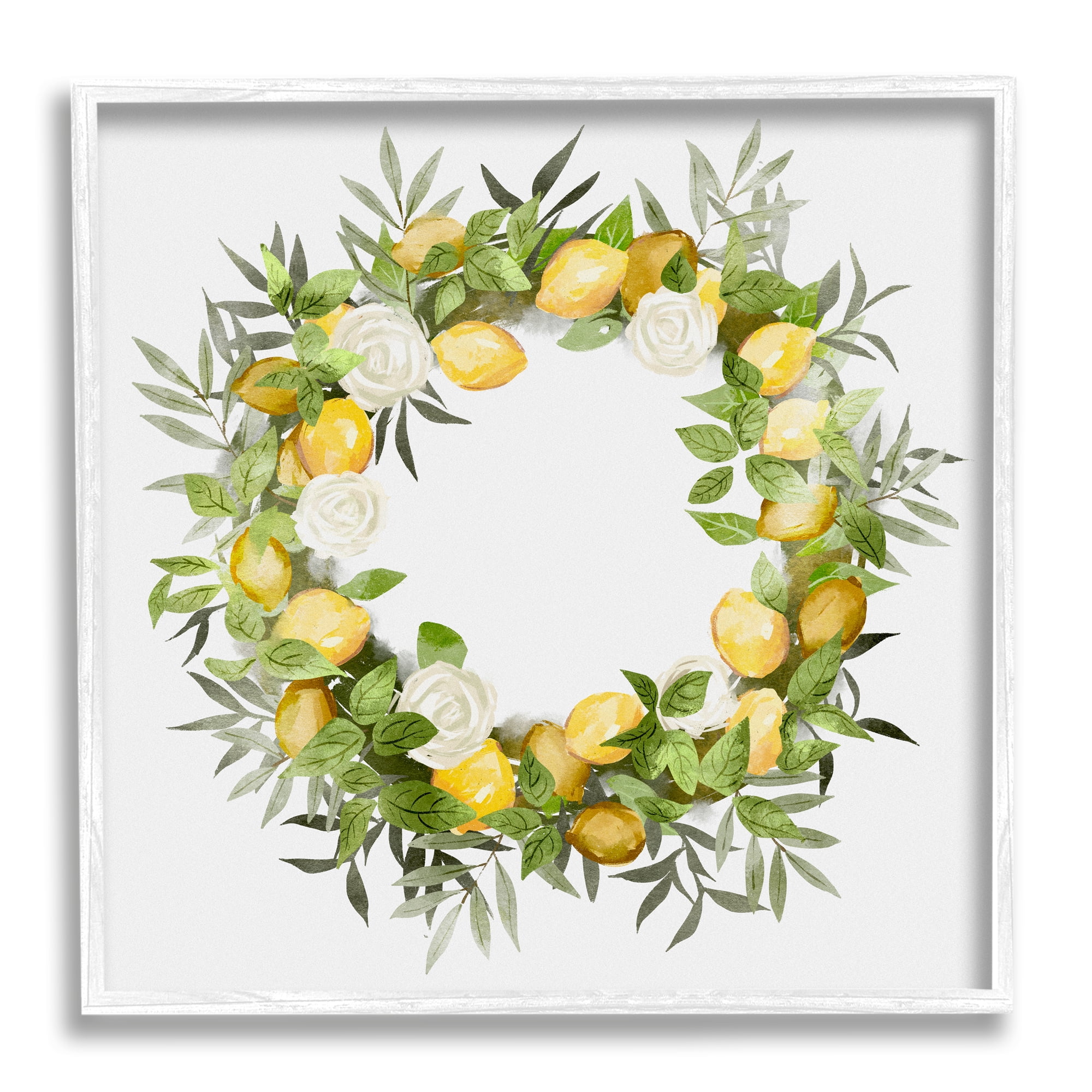 Stupell Lush Lemons Botanical Wreath Botanical & Floral Painting White Framed Art Print Wall Art