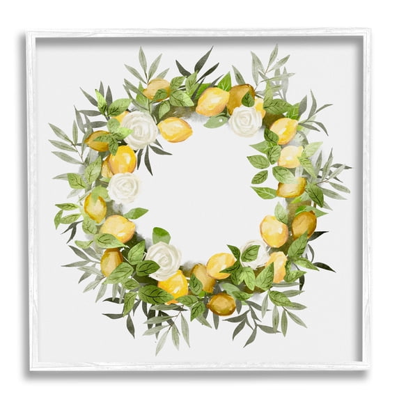Stupell Lush Lemons Botanical Wreath Botanical & Floral Painting White Framed Art Print Wall Art