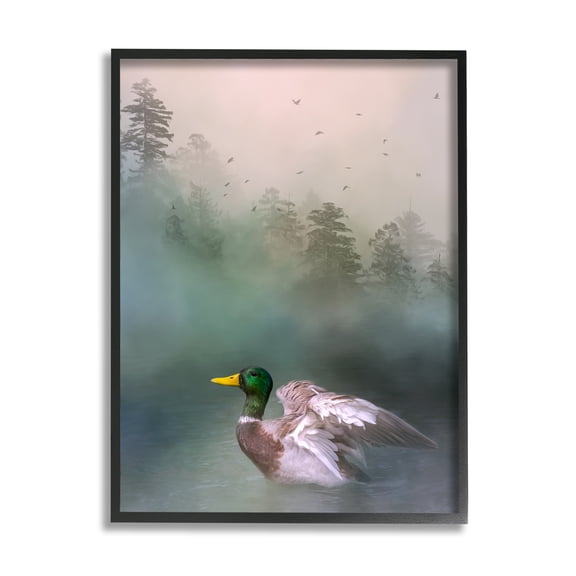 Stupell Mallard Duck Swimming Woodland Lake Animals & Insects Photography Black Framed Art Print Wall Art
