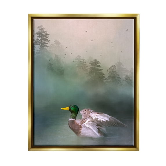 Stupell Mallard Duck Swimming Woodland Lake Animals & Insects Photography Gold Floater Framed Art Print Wall Art