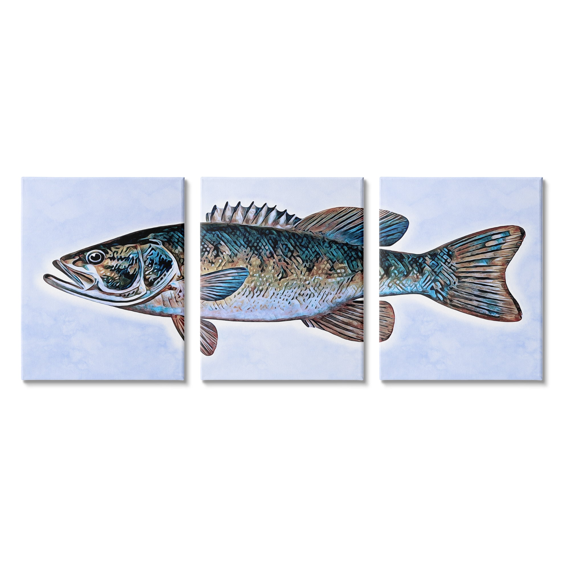 Stupell Marine Bass Fisherman Sea Life Animals & Insects Painting Gallery Wrapped Canvas Print Wall Art, Set of 3