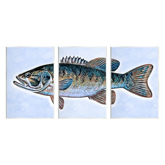 Stupell Marine Bass Fisherman Sea Life Animals & Insects Painting Wall Plaque Unframed Art Print Wall Art, Set of 3