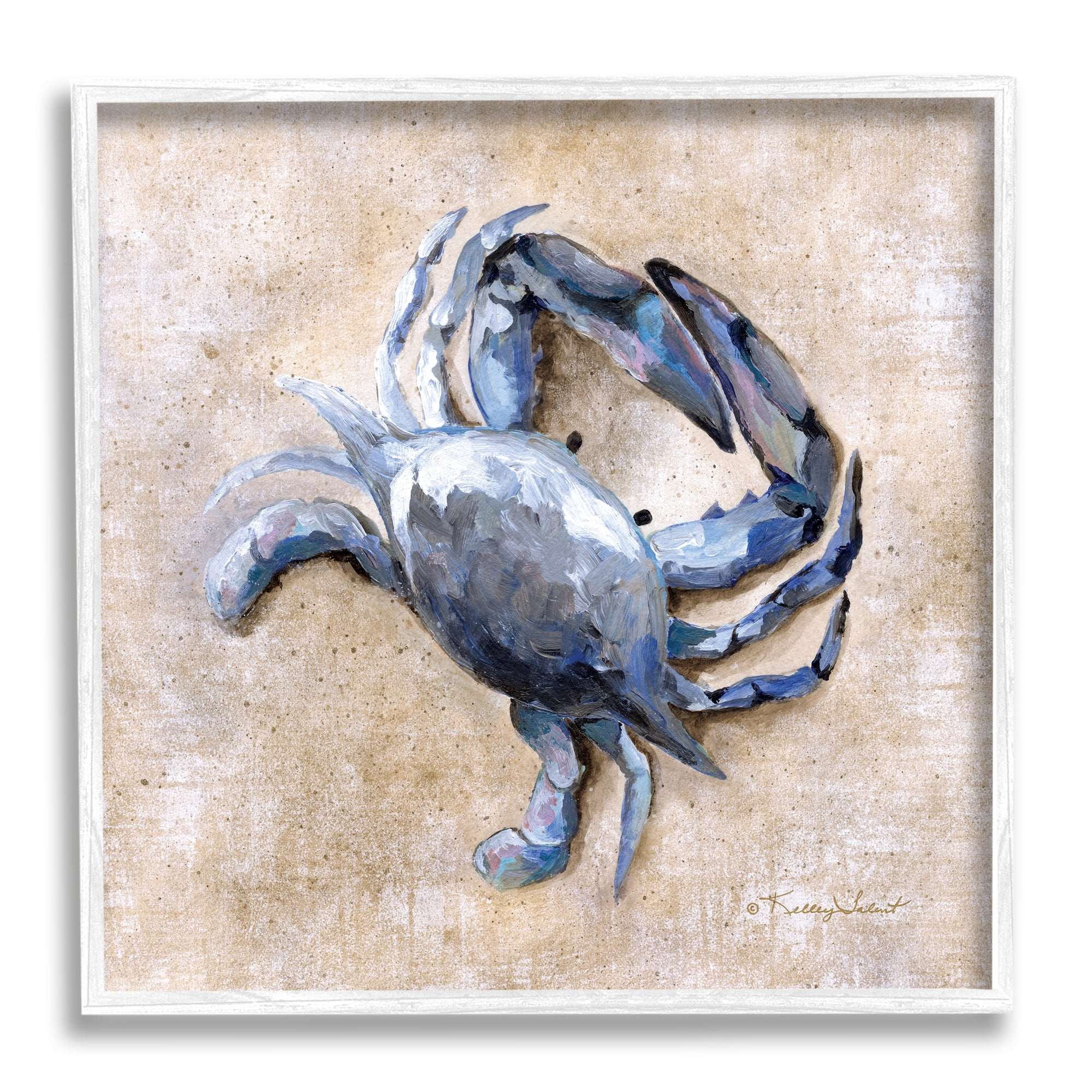 Stupell Marine Crab Sandy Ocean Life Landscape Painting White Framed Art Print Wall Art