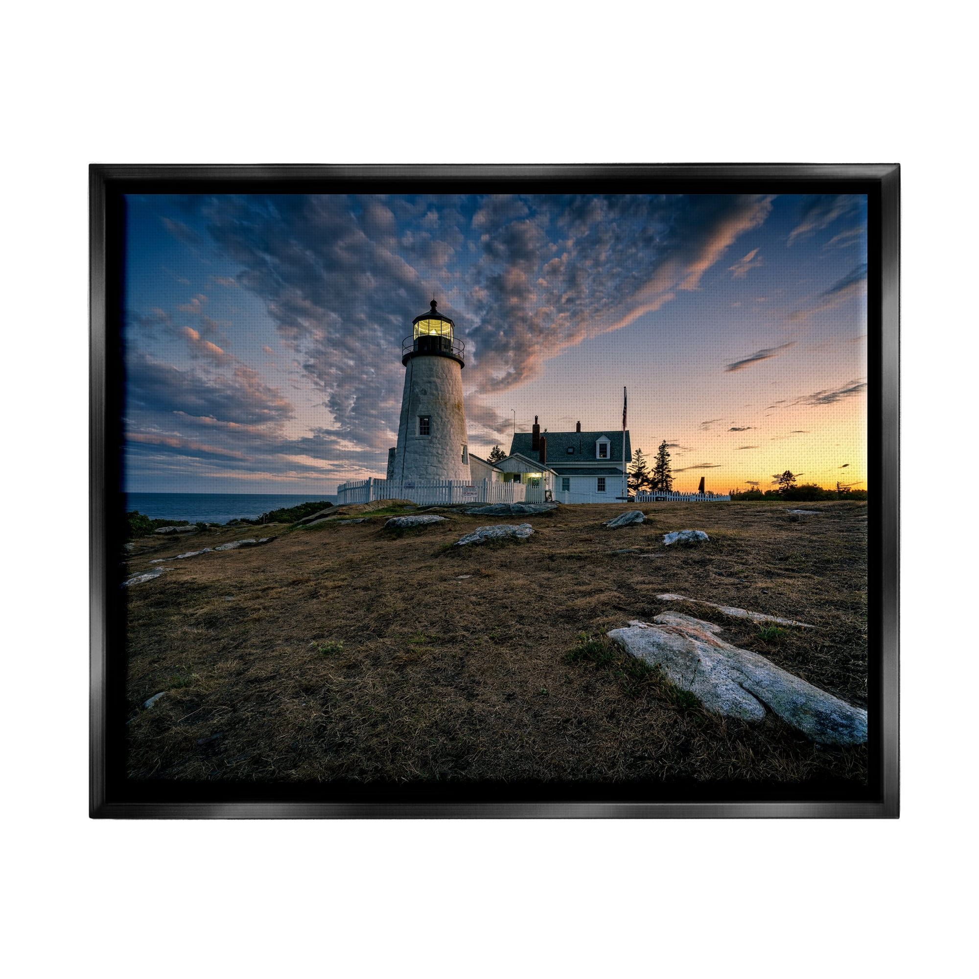 Stupell Maritime Lighthouse Clouds Landscape Landscape Photography Black Floater Framed Art Print Wall Art