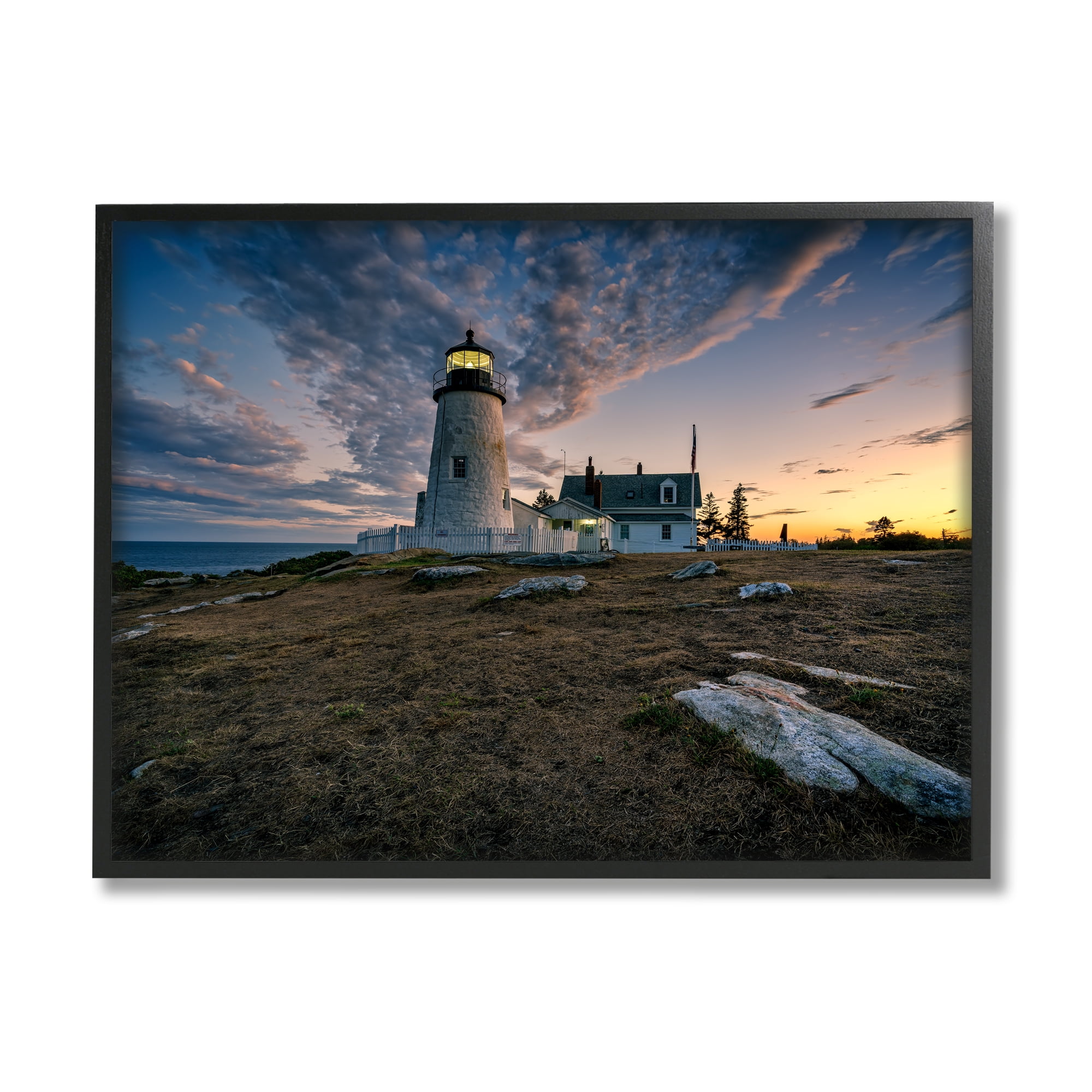 Stupell Maritime Lighthouse Clouds Landscape Landscape Photography Black Framed Art Print Wall Art