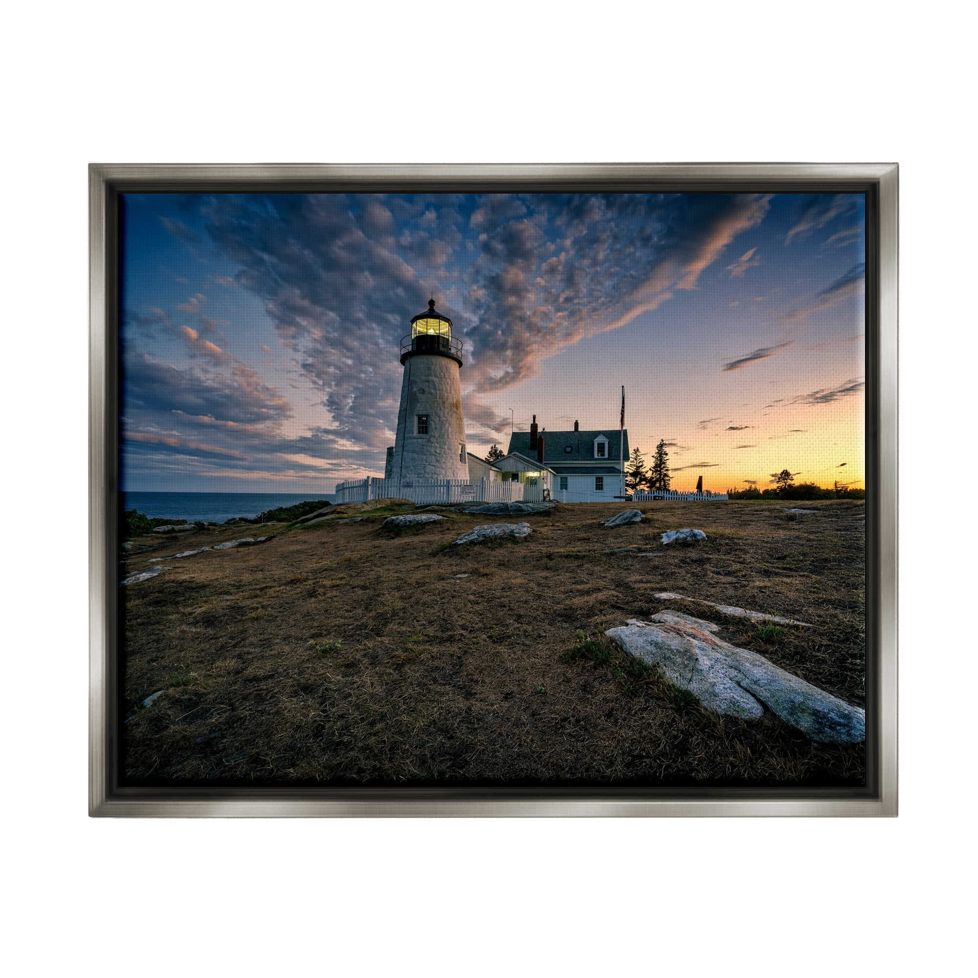 Stupell Maritime Lighthouse Clouds Landscape Landscape Photography Gray Floater Framed Art Print Wall Art