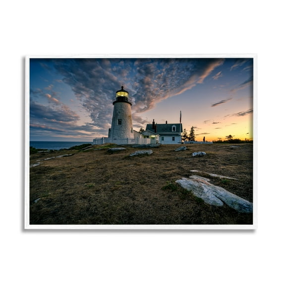 Stupell Maritime Lighthouse Clouds Landscape Landscape Photography White Framed Art Print Wall Art